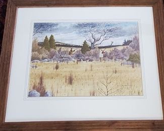 Original watercolor. Hunting scene by Tom Hennessey
