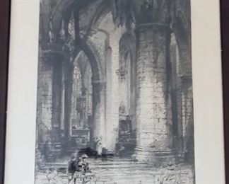 Large etching. Signed
