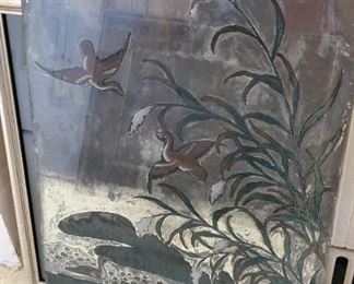 Reverse glass painted panel