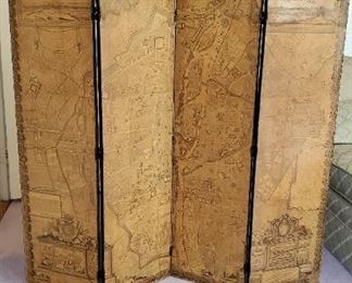 Great four panel floor screen. Lvtetia. Paris. Detailed map. Nice condition.