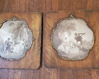 Large pair of finely framed Victorian courting scene prints