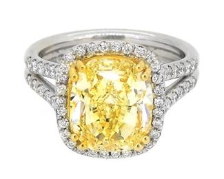 3.06ct Fancy Yellow & 0.9ct Diamond Ring
