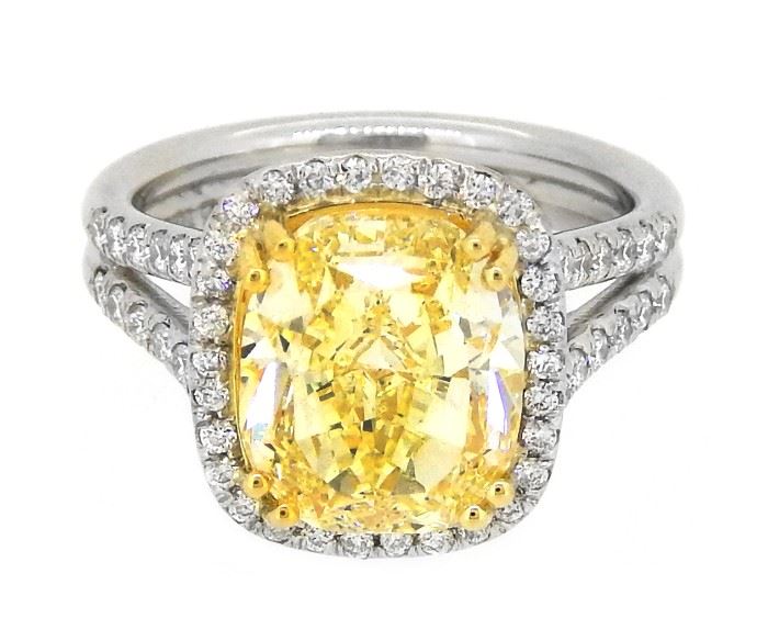 3.06ct Fancy Yellow & 0.9ct Diamond Ring