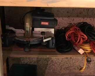 Ryobi saw and large selection of extension cords, many heavy duty. 