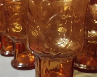 Vintage Libby Amber Country Garden Daisy glasses