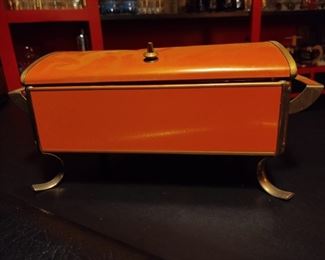 Awesome metal Fire King mid-century modern Orange chafing dish