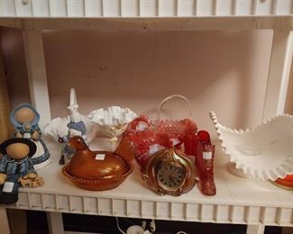 Great selection of fenton, other glass, and knick knacks