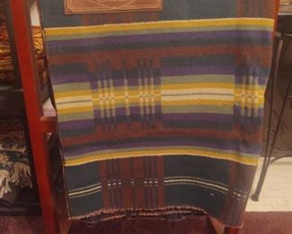 Antique Northern Ohio Blanket Mills wool  blanket and stand