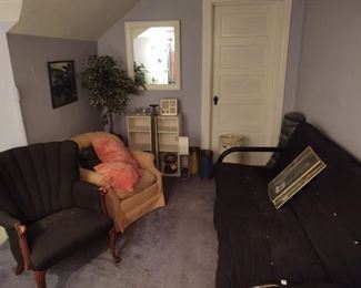 Futon, two chairs, decor