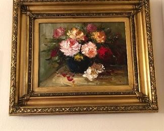 Signed still life oil painting