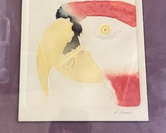 embossed parrot art. Signed