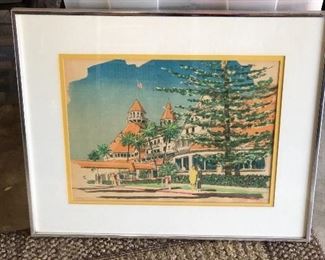 Patrick Kelly 1979 limited print of San Diego mainstay Hotel Del Coronado. #'d 4/100