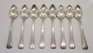 Sterling Silver Spoon Set. Set of eight marked sterling. This lot was not weighed, however each spoon measures 5.5” long.