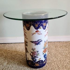 Glass Topped Accent Table. Beautiful Asian inspired table measures 20" in diameter and 20" high. 