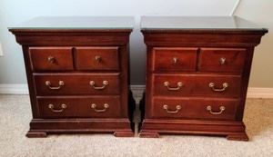 Pair of Nightstands. Both have scratches and wear as pictured, but could be refinished. Manufactured by Pennsylvania House Furniture. Each measures 25.5” wide, 16.5” deep and 26” high.