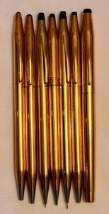 Cross Gold Filled Pens/Pencils. All look to be in excellent condition. Includes a variety of seven measuring a little over 5”.
