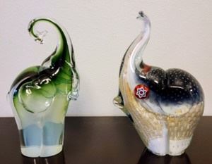 Pair of Art Glass Elephants. One has a small chip at the base, but both are in otherwise great condition. 