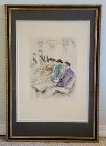 Framed Lithograph By Ira Moskowitz (1912-2001). Ira Moskowitz was born in Poland in 1912 and immigrated to the United States in 1927. He studied at the Art Student’s League from 1928-1931, after which he traveled to Paris and Israel. In 1938, Moskowitz returned to New York, traveling frequently to Taosand Sante Fe, New Mexico until finally settling permanently in 1949. He devoted much of his life and career to producing Judiaca art as well as Pueblo life, “regionalist” subjects depicting both the New Mexico landscape and life within the state’s melange of cultures. Moskowitz had a greatly successful career, earning himself the Guggenheim Fellowship in 1943 and exhibiting throughout his career. This  amazing signed and numbered piece measures 26.5” x 39”.