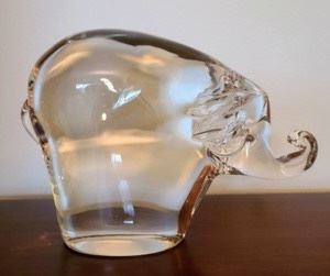 Clear Art Glass Elephant. Signed piece, but unable to read the signature. Measures 8.5” wide and 6” high. Possibly Baccarat? 