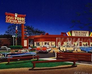 The Totem Pole by Paul Adams. This where the "cruising" started on Woodard in the 1960's. Framed & Matted