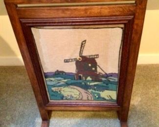 Antique Screen with needlepoint front
