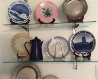 Pewter, porcelain, lead/tin  glaze pottery, enamel ware