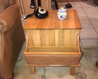Ranch Oak end table with magazine rack. 