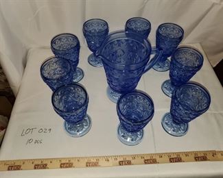 Blue Glass Pitcher and Glass Set