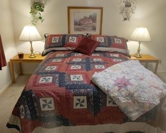 Queen bed w quilt and shams, other quilt