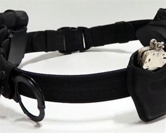 Bianchi Tactical Belt With Holster, 1 Handcuff Pouch, Flashlight Case, Double Mag Pouch And 2 Total Pairs Of Handcuffs