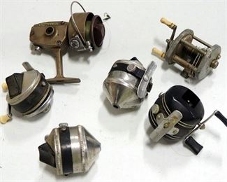 Fishing Supplies, Includes Reels (Various Brands), Hooks, Bobbers, And More, Contents Of Box