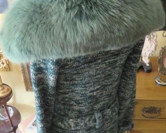 Luxuriously woven 1980's wool coat with exaggerated faux fur collar by Valentino