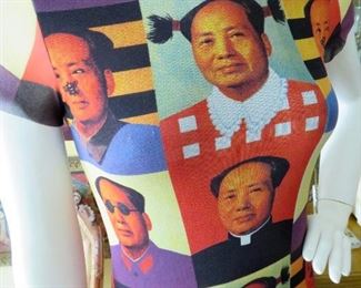 The images on this body hugging slip dress were a collaboration between Vivienne Tam and Zhang Hongtu