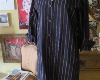 Fantastically chic vintage Marimekko navy blue pin-stripe shirt dress with belt