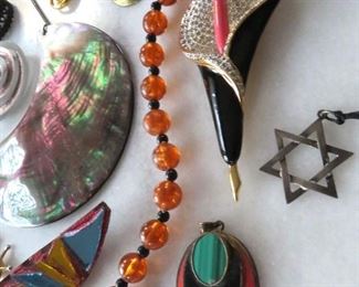 Nolan Miller brooch & sterling and semi-precious stone pendants