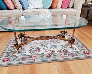 100% wool carpet with a nice wrought iron table with heavy glass top. Beautiful. 