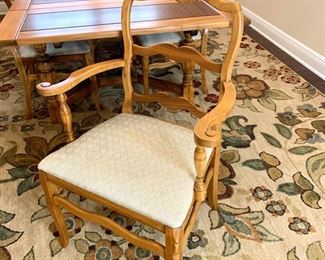 6 Dining Chairs newly upholstered. Wide seats measure 20" x18" Chairs measures 37" to top of back with a standard 18" seat height.