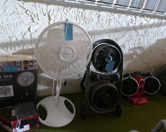 Commercial double fans (2 right) and 2 pedestal fans
