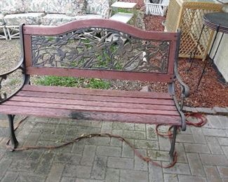 Redwood stained bench and a shorter redwood bench