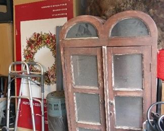 Walker, Beautiful 50" Christmas wreath, Kerosene heater, Chalk painted cabinet