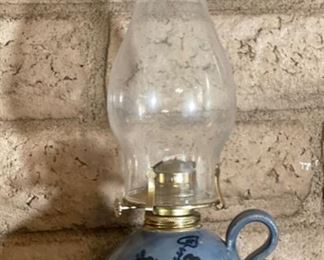 Signed Stoneware Oil Lamp 14in H