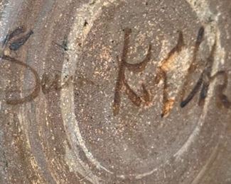 Signed Stoneware Oil Lamp 14in H