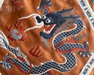 Chinese Silk Dragon Textiles Framed 29x18in