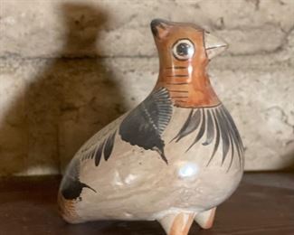 Mexican Hand Painted Pottery Bird 5x5x3.5in HxWxD