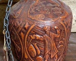 Don Quixote Embossed Leather Wrapped Bottle 10in H