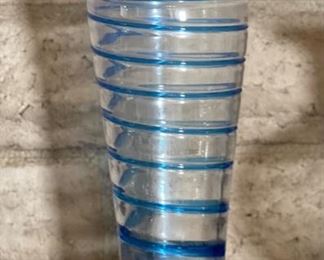 Blenko Spiral/Swirl Glass Vase Clear Applied Blue TALL 10in