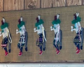 Native American Tapestry Dancers Yarn Burlap 18 x 54”