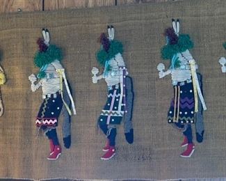 Native American Tapestry Dancers Yarn Burlap 18 x 54”