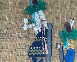Native American Tapestry Dancers Yarn Burlap 18 x 54”