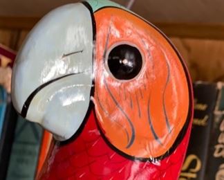 Mexican Folk Art MaCaw on Perch Bird: 18in Long